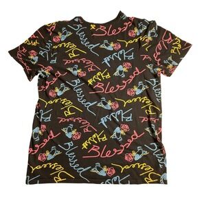 Original Gravity Streetwear Blessed‎ Black Graphic Print T-Shirt - Size L-945